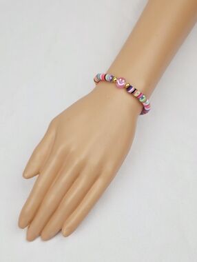 3 FOR $15 🧡 Handmade Clay Bead Multi Color Smiley Face  Bracelet